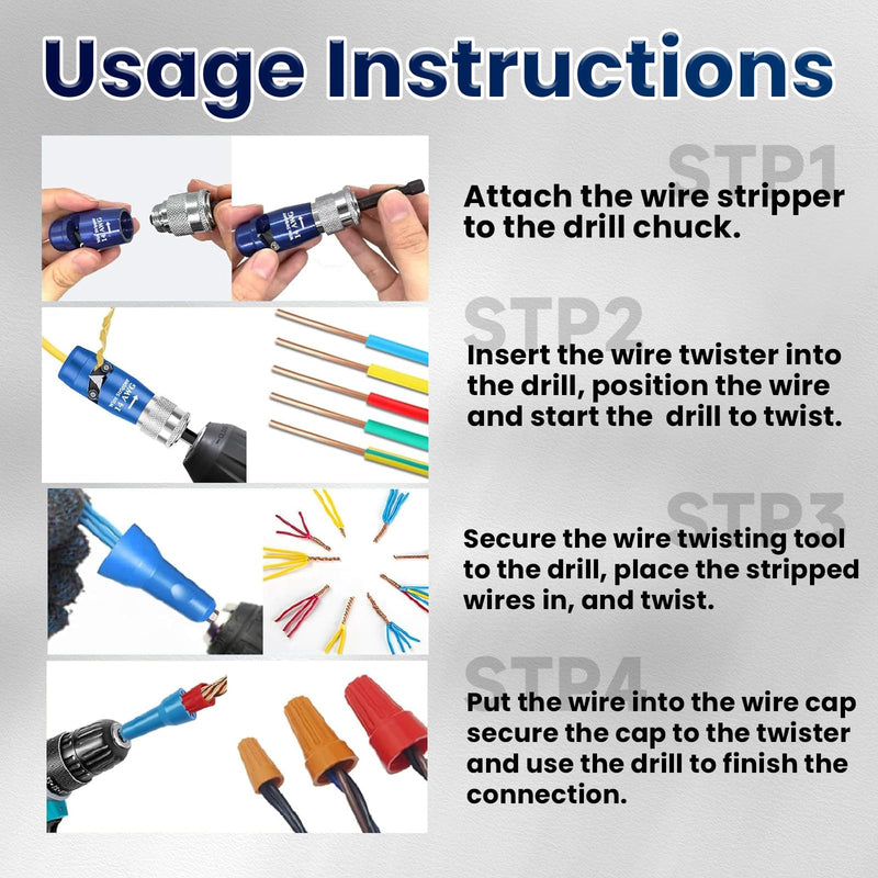 Wire Stripper for Drill 14/12/10/8/6AWG Wire Twister Tool for Drill, Electrical Drill Wire Stripper, Upgraded Wire Stripping & Twisting Tool Kit, 25Pcs Wire Nuts, Electrician Tools Set