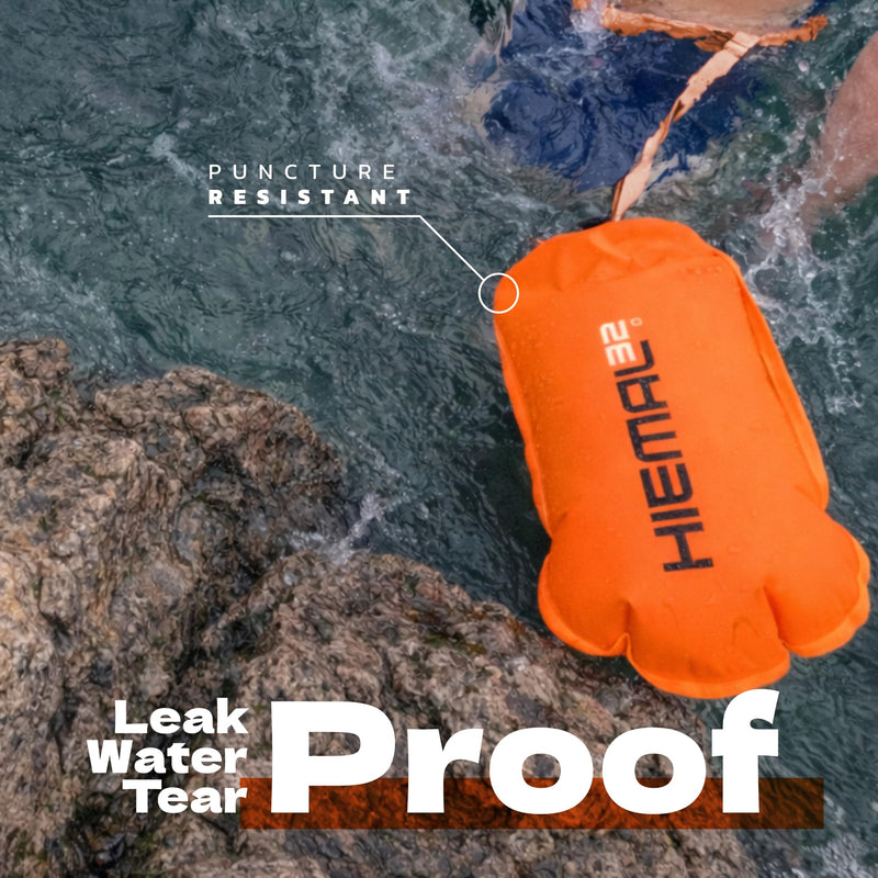 Swim Buoy for Open Water with Dry Bag 15L - Fully Waterproof Swim Bubble - Be Safe with Higher Visibility, Toughened Nylon and Rest Handle Swimming Buoy - Open Water Buoy for All Season Swimmers Orange