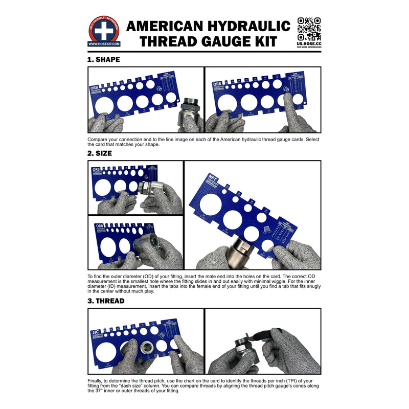 American Thread Identification Kit | Includes: Thread Pitch Gauge, Fitting Identification Cards, Vinyl Bag for Identifying NPT, JIC, ORFS, O-Ring Boss, NPSM, and SAE 45