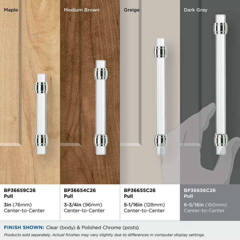 Amerock | Cabinet Pull | Clear/Polished Chrome | 6-5/16 inch (160 mm) Center to Center | Glacio | 1 Pack | Drawer Pull | Drawer Handle | Cabinet Hardware 6-5/16 Inch (160 mm) Center-to-Center