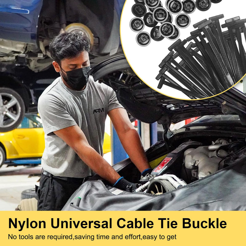 150PCS Nylon Universal Cable Tie Buckle for Car, Heavy Duty Plastic Rivet T Zip Ties Style, Grip Auto Zip Tie Buckles, Automotive Zipper Clips, Button Ziptie Bumper Retainer Fender Liner Fastener