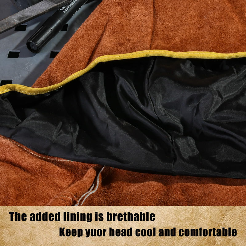 Welding Hood Leather - Cowhide Split Leather Welding Caps Protector with Neck Shoulder Drape - Full Head Cover Protection for Men & Women, Brown