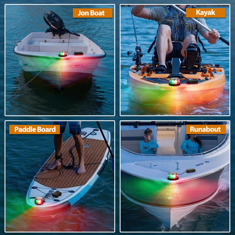 Battery Powered Navigation Light for Boat, Remote Control LED Marine Light with Dimmable & Timer Function, Waterproof Safety Light for Kayak Canoe Jon Bass Boat Integrated Red/Green Light