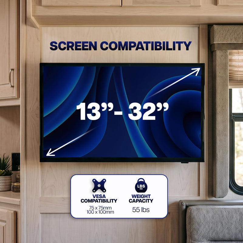 VIVO Compact TV Wall Mount for 13 to 32 inch Screens up to 55 lbs, Tilt and Swivel, Single Stud, Low Profile 3 inches from Wall, VESA 75x75 and 100x100, Black, MOUNT-TS132K