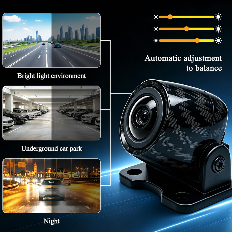 Backup Camera Carbon Fiber Coated Housing AHD 4k with Nylon Braided Wire: 170 Degree Wide Angle License Plate Backup Camera with Excellent Night Vision and IP68 Waterproof for Car SUV Truck