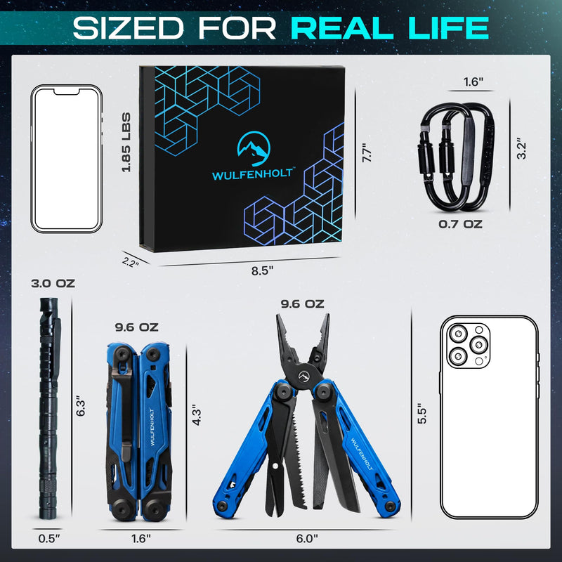 17-in-1 Multitool Pliers with Large Scissors | 6-in-1 Tactical Pen & Carabiners | Gifts for Men, Dad, Husband | EDC Survival Gear | Includes Magnetic Box, Nylon Sheath & Greeting Card