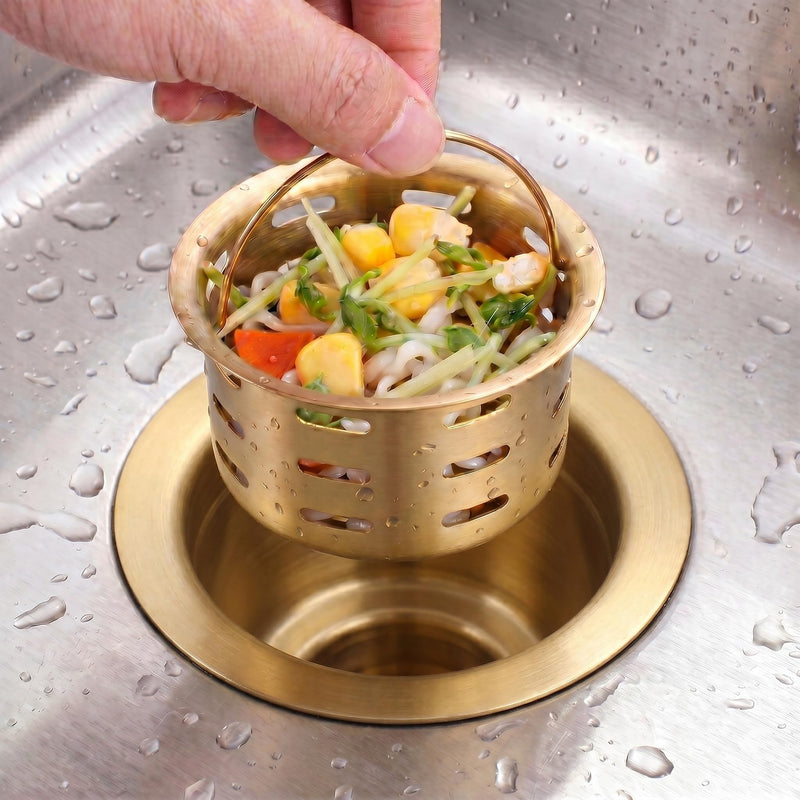 LQS Gold Extended Sink Flange with Deep Basket Strainer, Deep Garbage Disposal Sink Flange for Kitchen Sink, Fit for 3-1/2 Inch Standard Sinks Drain Hole