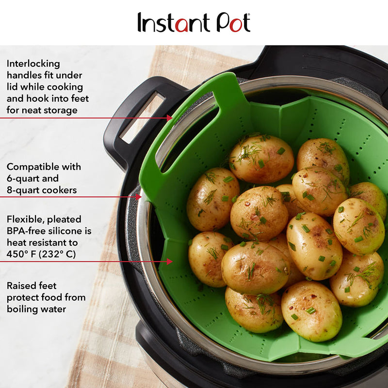 Instant Pot Official Silicone Steamer Basket, Versatile and BPA-Free, Compatible with 6 Qt. and 8 Qt. Cookers, Ideal for Steaming Vegetables, Fish, and More, Dishwasher Safe, Heat Resistant up (Green) Green Compatible with 6-quart and 8-quart cookers