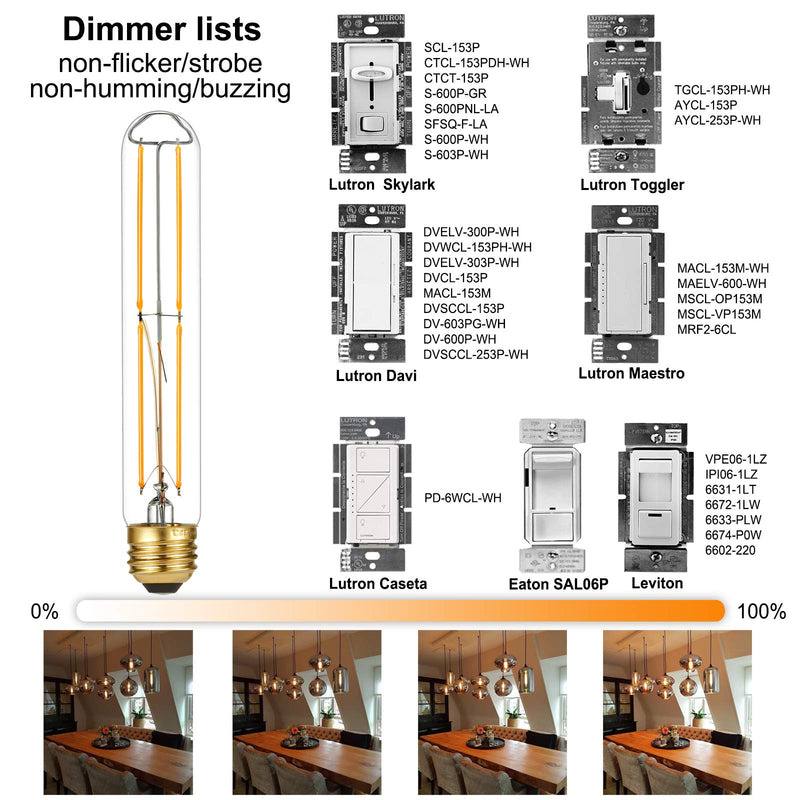 LiteHistory Dimmable E26 Light Bulb 6W Equal 60 watt led Light Bulb AC120V Warm White 2700K Edison 60 Watt 600LM T10 Bulb for Rustic Pendant,Industrial Pipe,Wall sconces,Vanity 6Pack 6w=60w Warm White 2700k 7.3 Inch(6 count)