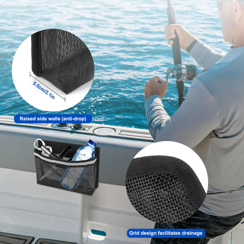 Linkstyle 3PCS Boat Storage Mesh Bag, Self Adhesive Marine Caddy Organizer with Reflective PVC Mesh Bag for Boat Cabin Deck RV Storage Accessories Waterproof black-L