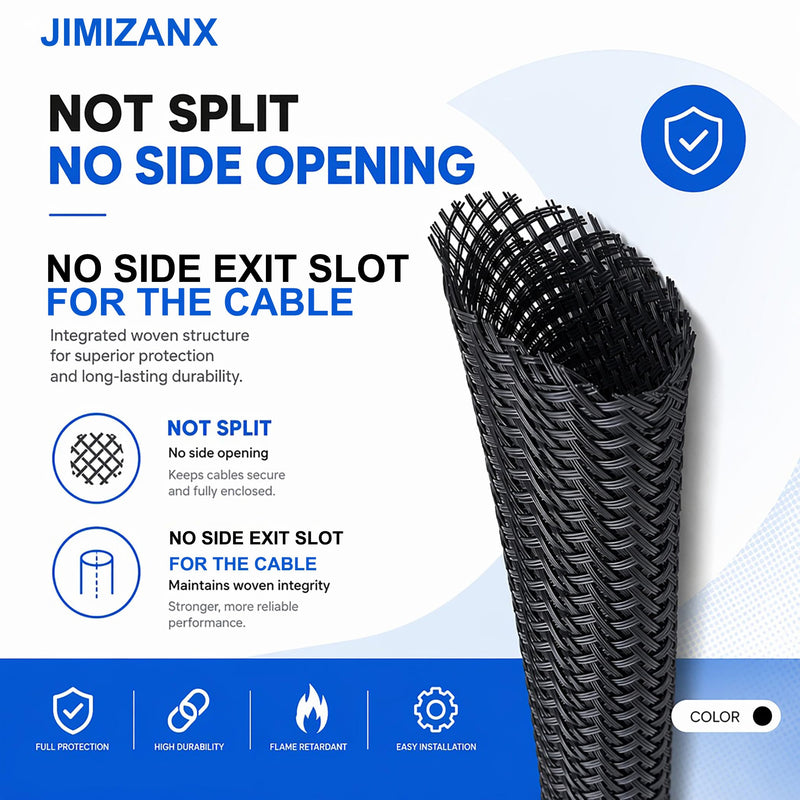 32ft 1" Expandable Cable Sleeving, Braided PET Wire Cover Cord Management | Black PET Braided Flexible Cable Sleeve, Anti-Scratch Wire Loom for Automotive Wire Harness Hydraulic Hose 32ft - 1"