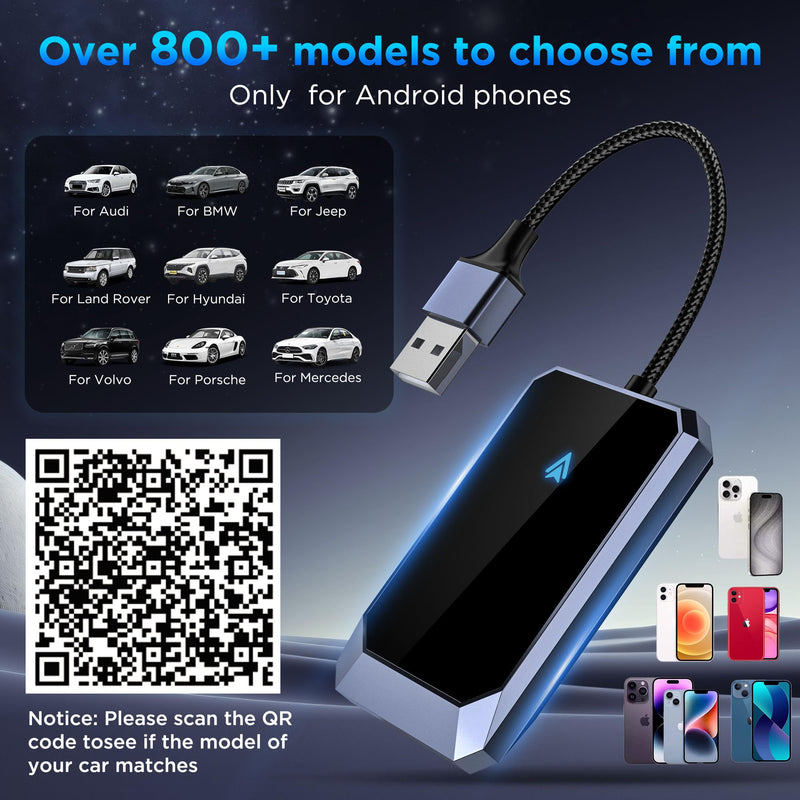 Android Auto Wireless Adapter - Instant Connection, Gray | Carplay wireless adapter, Converts Wired to Wireless, Compatible with Android 10+ & Cars from 2015