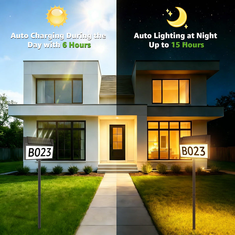 Solar Lighted House Numbers for Outside, 3 Color Modes Solar Address Signs, Outdoor Waterproof LED Illuminated Address Plaque with Stakes for Yard Home Garden Lawn Street