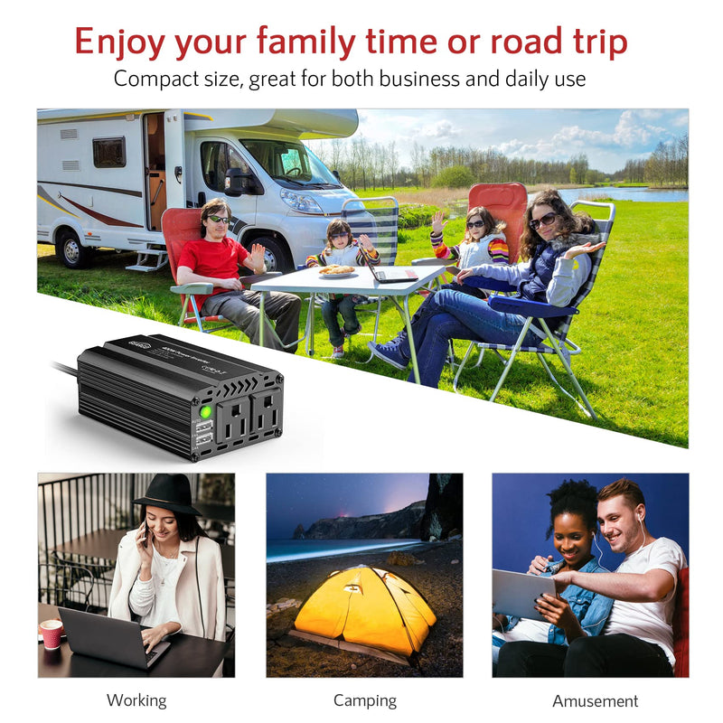 400W Power Inverter DC 12V to 110V AC Car Charger Converter with 4.8A Dual USB Ports and 2 AC Outlets Car Adapter (Black) 400W Black