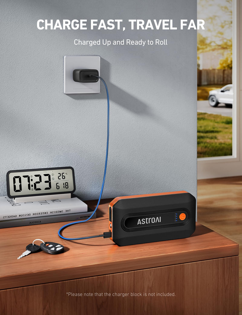 AstroAI B8 3000A Car Battery Jump Starter, 12V Jump Starter Battery Pack (up to 9.0L Gasoline and 7.0L Diesel Engine), Portable Jump Box with 3 Modes Flashlight and Jumper Cable Orange