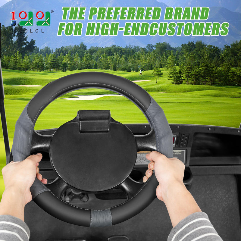 10L0L Golf Cart Steering Wheel Cover-13 Soft and Breathable Anti Slip Leather Steering Wheel Cover,Feels Good in Handling- for EZGO TXT & RXV Black+ Gray