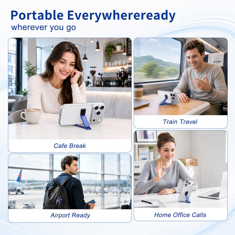 Portable Foldable Pocket Phone Stand with Keychain for Desk Travel(Blue) | Mini aluminum, adjustable kickstand, lightweight metal, slim compact for office, plane Blue