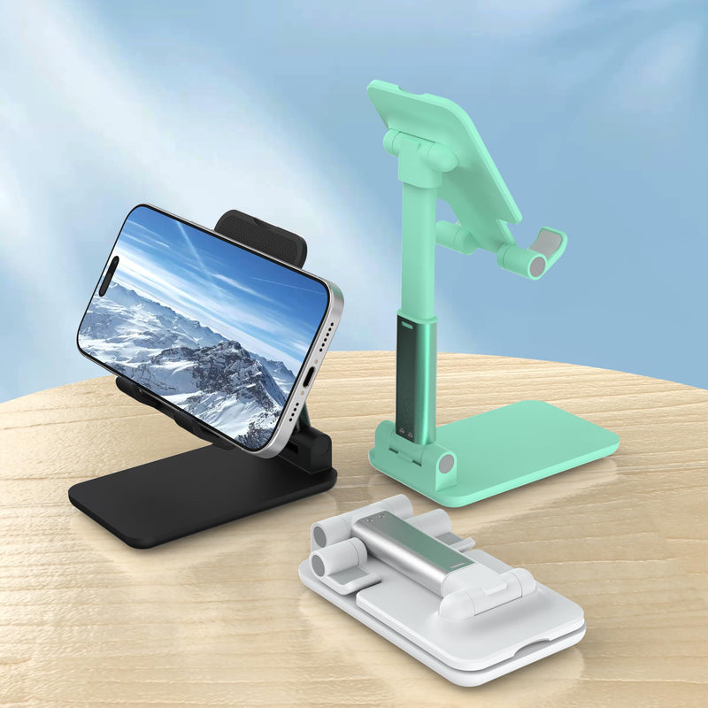 2 Pack Cell Phone Stand for Desk, Adjustable Angle & Height, Foldable Portable Phone Holder with Anti-Slip Silicone Pad, Compatible with iPhone 17/16/15/14/Smartphones 4–8 Inch, Black&White