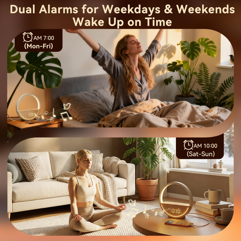 Vivilumens Wake Up Light Sunrise Alarm Clock - White Noise Machine with 20 Soothing Sounds for Sleep Better, Weekdays/Weekends Dual Alarms for Heavy Sleepers & Touch Control Night Light, Ideal Gifts