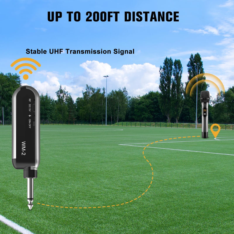 VeGue Wireless Microphone, UHF Cordless Dual Handheld Dynamic Mic Set with Rechargeable Receiver, for Karaoke Party, Voice Amplifier, PA System, Singing Machine, Church, Wedding, Meeting, 200ft (WM-2) Black