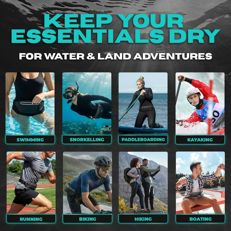 1 Pack Underwater Waterproof Waist Pouch, Submersible Waterproof Phone Pouch, Dry Bag for Swimming, Boating, Underwater Phone case, Floating Belt Bag (BLK) BLK