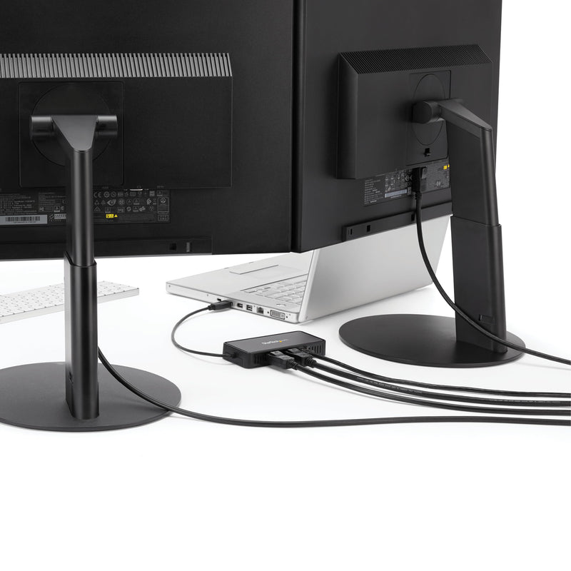 StarTech USB-A DisplayLink Dual 4K 60Hz DP Mini Dock, GbE, TAA (USBA2DPGB) | USB 3.0 mini docking station, DisplayLink, Gigabit Ethernet port, 1ft 30cm cable, Laptop adapter, Portable