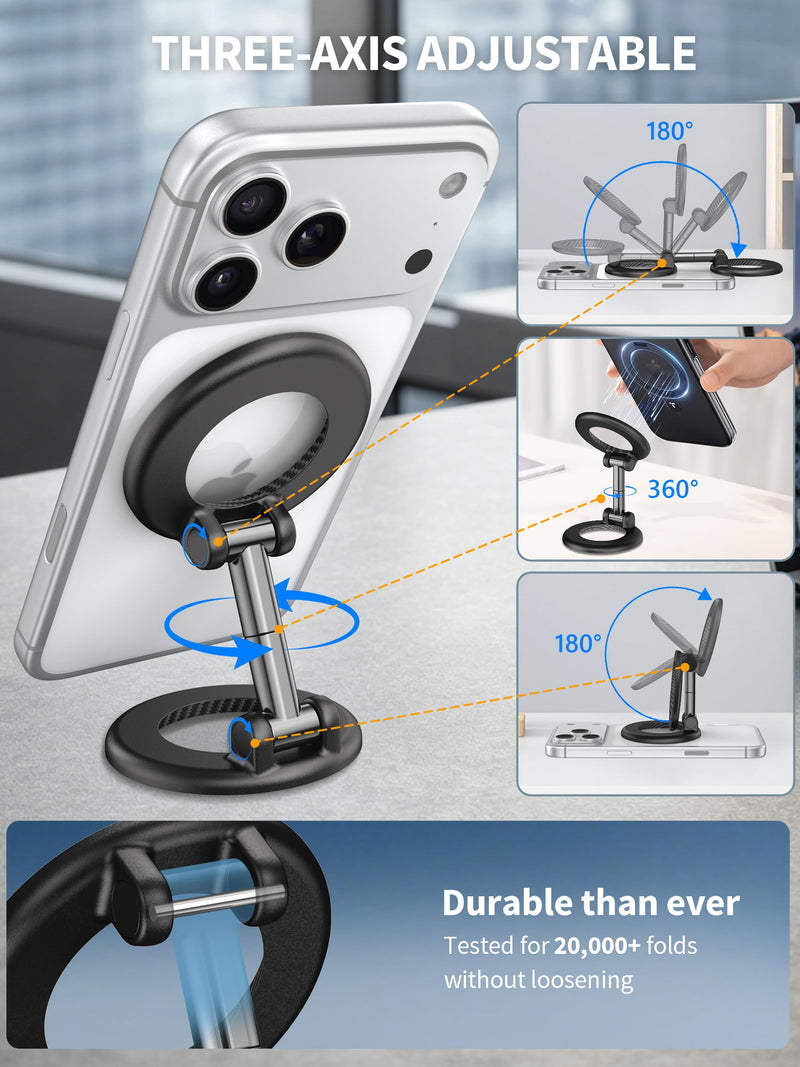 Dual-Sided Magnetic Phone Holder Mount for MagSafe Phone Grip Stand, 360° Adjustable Magnetic Phone Stand for iPhone/Sumsung/Google/Android, Foldable MagSafe Phone Ring Holder for Car, Gym, Golf Cart