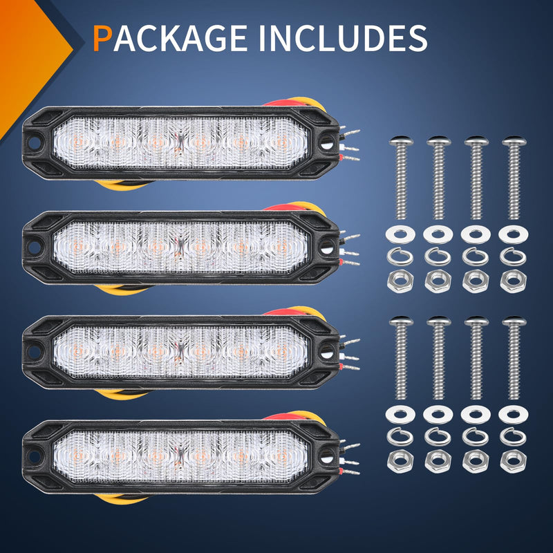 Nilight 4PCS 6LED Amber Emergency Strobe lights 12V 24V Surface Mount Flashing Warning Hazard Light Ultra Slim Sync Feature Grille for Cars Trucks Van Off Road Vehicles SUV