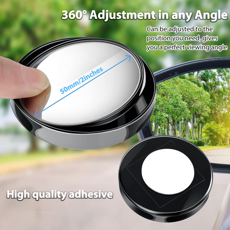 4 Pcs Blind Spot Mirrors 360 Degree 2 Inch Car Rear View Adjustable Wide View Angle Black Round Glass Convex Mirrors Adjustable with Frame for Car SUV Truck Accessories
