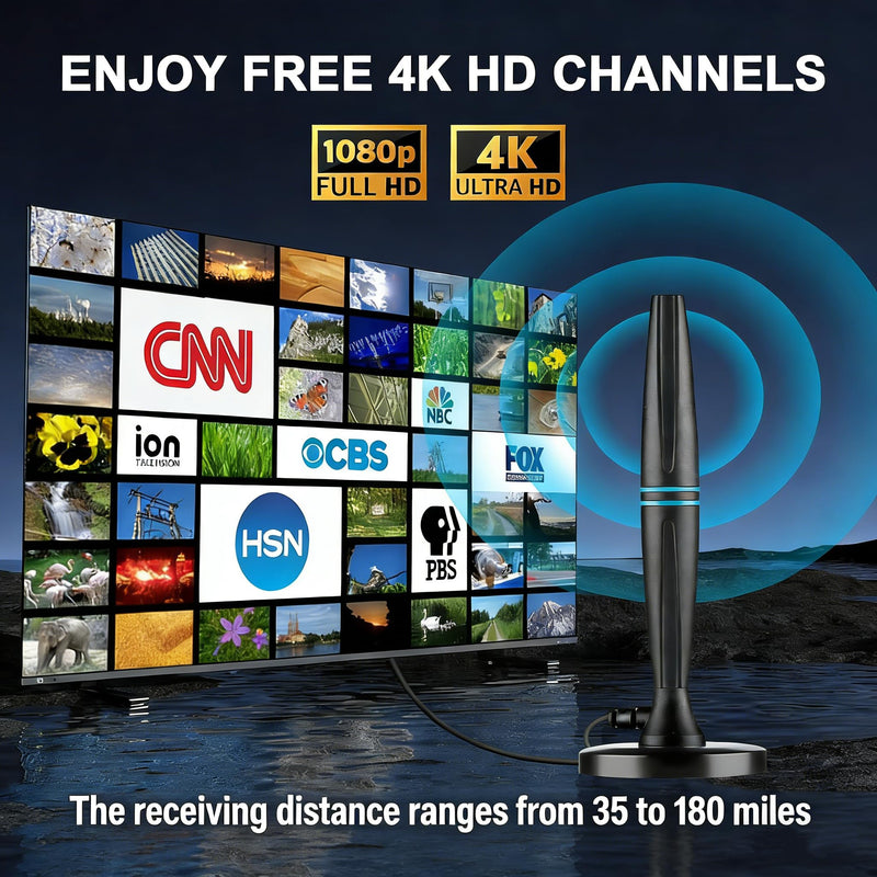 TV Antenna Indoor, Antenna for Smart TV, Support 4K 1080p with Signal Booster for Local Channels, Long Range Reception - Cable Length 18ft (Dark Grey) Vertical