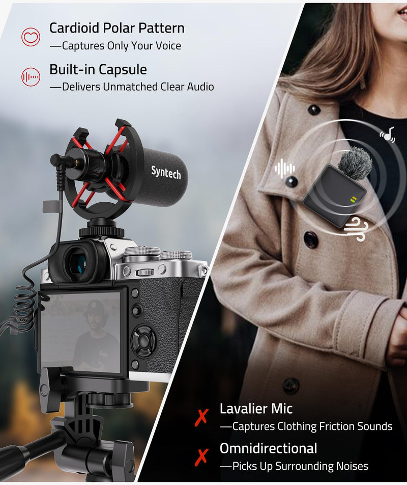 Syntech Camera Microphone for Noise Reduction, Mini Shotgun Mic with Vlogging, Compatible with DSLR Camera, Microphone for Camera with Deadcat Windscreen, Shock Mount, Carrying case