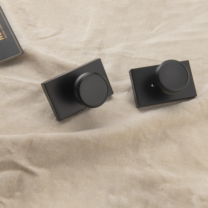 Black Door Knobs for Bath & Bed, Privacy Pismo Doorknob, Heavy Duty Door Knob with Lock 1 Rectangle Black