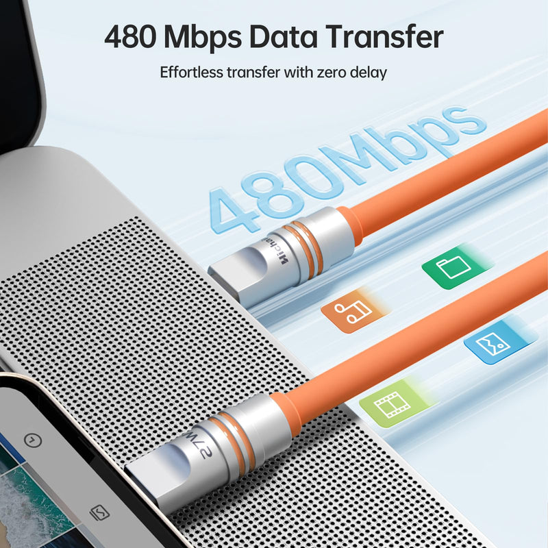 Hichian 2Pack 6.5FT iPhone Fast Charger Chubby 27W Cable, [MFi Certified] USB C to Lightning Cable Fast Charging Cord for Apple iPhone 14/14 Pro Max/13 Mini/12/11/XS/XR/8/7Plus,iPad Orange