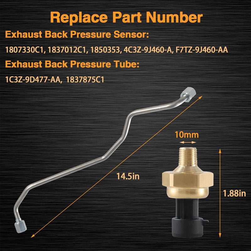 Stainless Steel Exhaust Back Pressure Sensor Tube, EBP Sensor with Wire Harness Compatible with Ford F250 F350 7.3L Powerstroke Diesel 1999-2003 Replace#: 1850353C1 1C3Z-9D477-AA