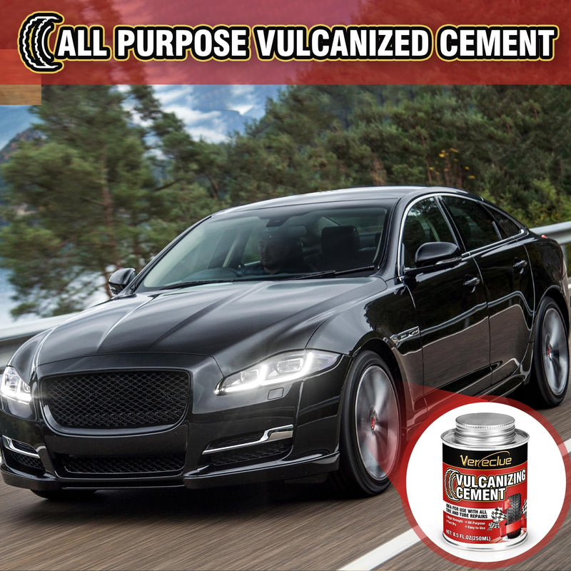 Chemical Vulcanizing Cement, Clear Tire Repair Glue, All Purpose Rubber Cement, Heavy Duty Tire Patch Kit with Brush Top Can for Car, Motorcycle, Bike, 8.5Oz 8.5FL.Oz