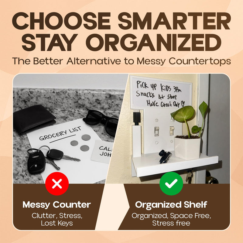 Double Light Switch Cover Shelf. Organizer, Shelf Holds 10 lbs. Wall Organizer. Outlet Cover for Bathroom or Any Room, Holds Echo, Electric Tooth Brushes and Speakers.