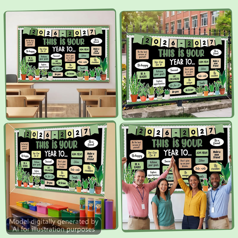 Plant Motivational Backdrop Banner This is Your Year Classroom Decor | Inspirational Classroom Decoration Welcome Back to School Background for First Day of School Party Photo Booth Prop Supplies green plant