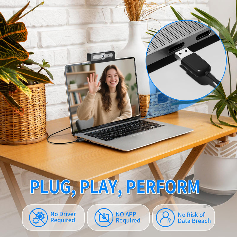 1080P Webcam with Microphone, USB Computer Camera for PC Full HD Web Cam for Desktop Computer Auto Light Adjustment Streaming Camera Plug and Play Noise Cancelling Webcam for Windows & Mac