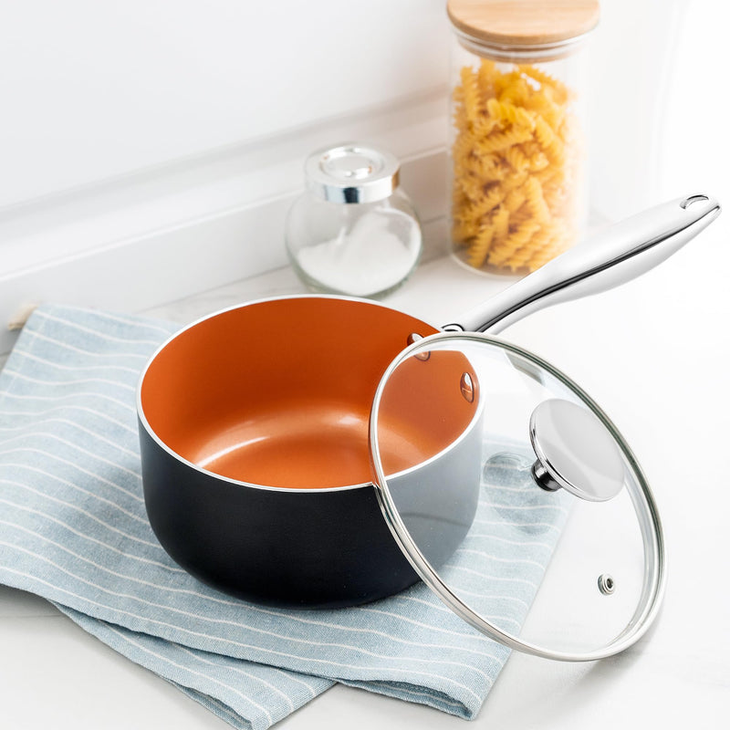MICHELANGELO 1 Quart Saucepan with Lid, Ultra Nonstick Ceramic Sauce Pan with Lid, Small Pot with Lid, 1 Quart Saucepan Nonstick, Small Sauce Pot, Copper 1 Quarts