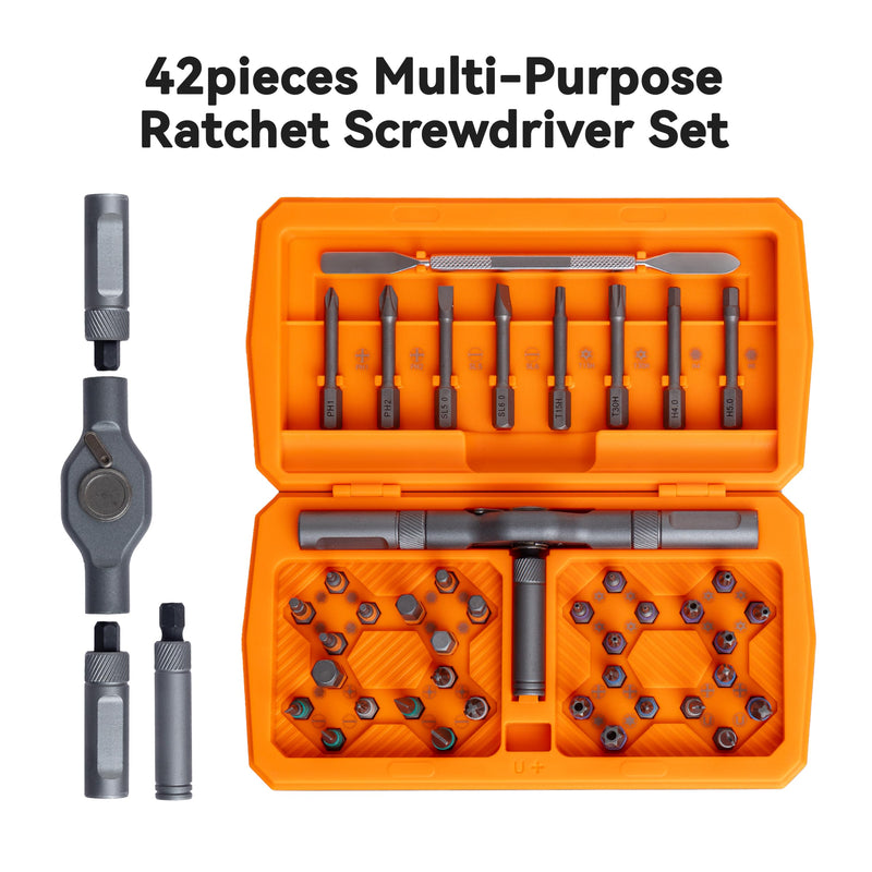 [AUSTRALIA] - 2025 new model 42 in 1 magnetic screwdriver set, DIY ratchet screwdriver set, multi position magnetic drive set with detachable ratchet handle, portable compact repair kit Orange Ratchet