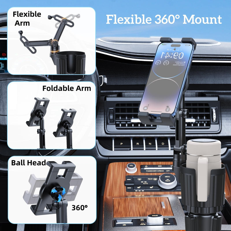 Tablet Holder For Car, ipad Car Mount With Adjustable Arm,Compatible With Tablet iPhone 3''-11'' iPad Pro Air Mini, Fire, iPhone 15, Galaxy S24 Z Fold 5,Car Cup Holder For Bottles Up To 4'' Diameter