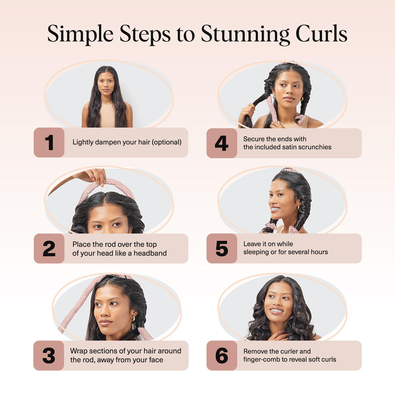 Kitsch Satin Heatless Curler Set - Micro Dot | Heatless Curls Overnight w/34 " Hair Waver & 2 Satin Scrunchies, Comfortable Hair Curlers to Sleep in for Frizz-Free Hair