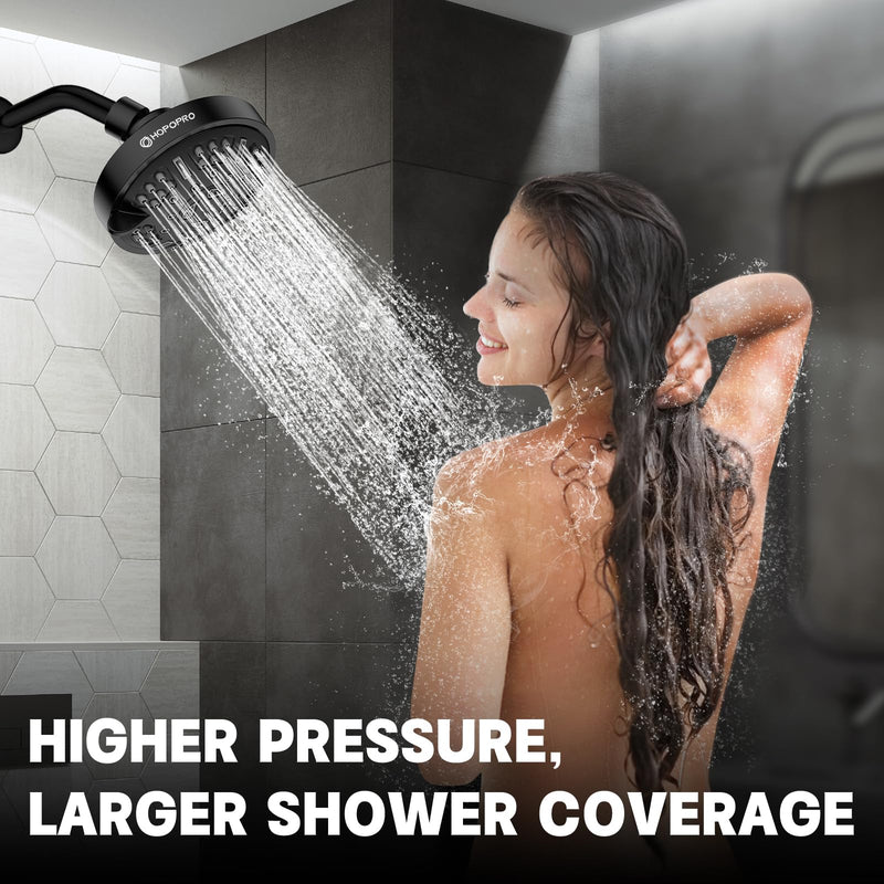 HOPOPRO Upgraded 9 Settings High Pressure Shower Head, NBC News Recommended Brand Fixed Showerhead Bathroom Showerhead Multi-functional Rainfall Showerhead for Low Water Flow (Matte Black) Matte Black