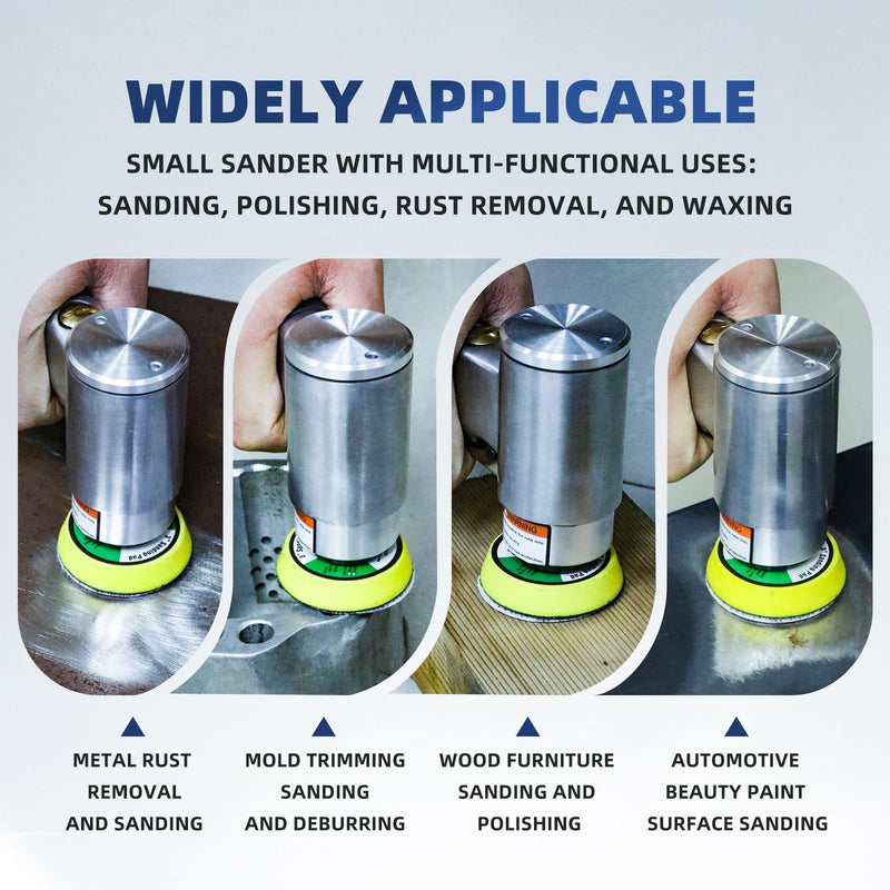 3 Inch Orbital Sander, Air Sander with 1/2/3 Inch Sanding Pads - 60PCS Sandpapers Included, Mini DA Sander for Woodworking, Car Polishing, DIY Projects (1/4 inch Air Inlet)