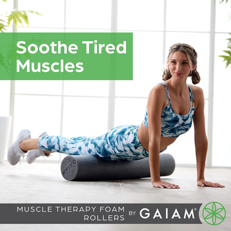 Gaiam Restore Foam Roller for Muscle Massage - Deep Tissue Muscle Massager for Sore Muscles & Stimulation - Total Body Pain Relief, Back, Neck, Foot, Calf, Leg, Arm (18 Inch and 36 Inch) 18-Inch 18" Roller (Grey)