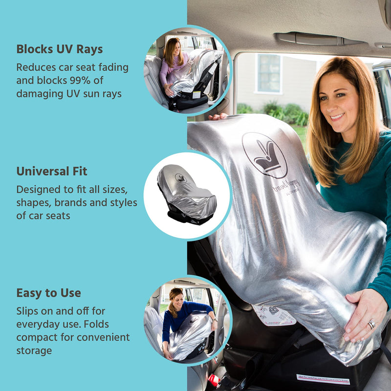J.L. Childress Cooling Car Seat Heat Shield & Sun Shade Cover - Heat Protector & Cooler for Baby Car Seat, Reflective Summer Protection, Travel Accessories, Blocks UV Rays - Silver