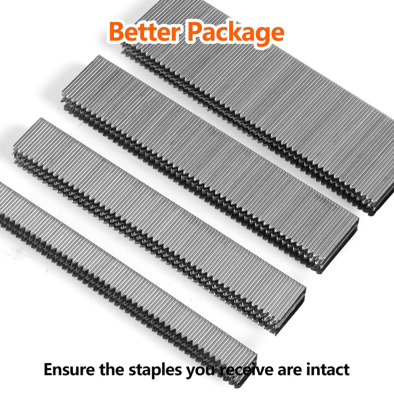 1600-Count 304 Stainless Steel 18 Gauge 1/4 Inch Narrow Crown Staples (5/8"+1"+1-1/4"+1-1/2"), 400 per Size, Heavy Duty Beveled Chiseled Pointed, Assorted Size Project Pack 5/8"+1"+1-1/4"+1-1/2"