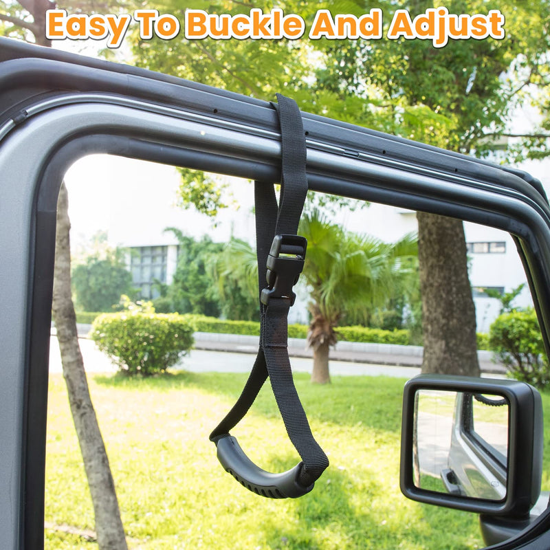 E-cowlboy Auto Cane Grab Bar - Portable Standing Aid Nylon Grip Mobility Assist Device (Black, 2 Pack) Black