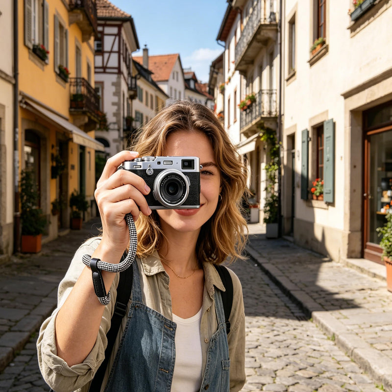 Camera Wrist Strap Adjustable Camera Hand Straps Quick Release Handmade Nylon Rope with Genuine Leather Interface Black&white