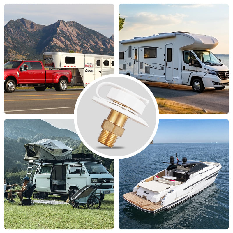 RV Water Inlet, 3/4 NH Female to 1/2 NPT Male, Built-in Check Valve, Made of Brass Material, Leak Proof and Durable, Easy to Install, Perfect for Travel Trailers and RVs